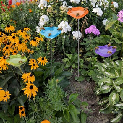 4 Pack Resin Bee Watering Station for Butterfly Garden Cups Bath Bee Feeders for Thirsty Pollinators Outdoor Garden Yard Stakes Decor Flower Design Plastic Free Attracting Glaze(Classic) - style: Classic