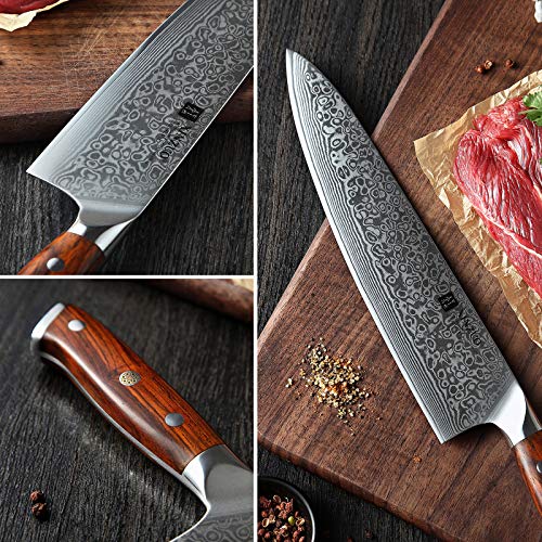 XINZUO 10 Inch Damascus Chef Knife Kitchen Knife Sharp Gyuto Knife Stainless Steel Fashion Professional Chef's Knife with Rosewood Handle - size: 10 inch Chef Knife