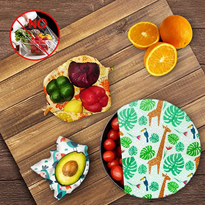 Reusable Beeswax Wrap - 9 Pack, Beeswax Wraps for Food, Eco-Friendly Beeswax Food Wrap, Organic, Sustainable, Biodegradable, Zero Waste, Plastic-Free Food Storage (1L Giraffe | 3M Fox | 5S Bird) - size: 1L Giraffe | 3M Fox | 5S Bird