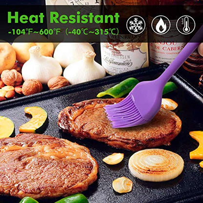 HOTEC 600℉ Heat Resistant BPA Free Silicone Marinading Meat Grill Basting Pastry Brush for Oil Butter Sauce Sausages Desserts Turkey Baster Grill Barbecue, Multicolor - color: Multicolor