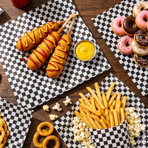 1000 Pcs Deli Paper Sheets 12x12 Inch, Black and White Checkered Food Basket Liners, Grease Resistant Sandwich Wrapping Paper for Burgers, Fries, BBQ, Restaurant & Food Supplies - color: Black