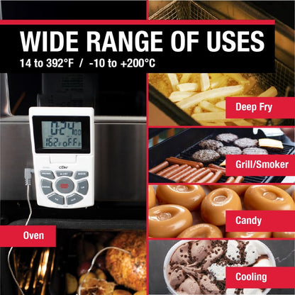 CDN Digital Probe Cooking, Cooling Thermometer, Smoker Oven Grill Candy Deep Frying, Multifunctional Thermometer/Timer/Clock with Loud Alerts, Stainless Steel Probe/Pot Clip, White or Silver (DTTC-W) - color: White
