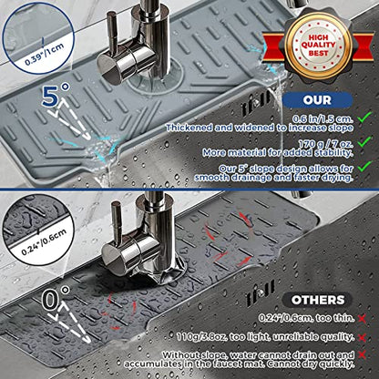 2 Pcs Silicone Faucet Handle Drip Catcher Tray, 2 in 1 Dish Soap Sponge Holder for Kitchen Sink & Splash Guard, Drying Mat for Sink Accessories, Counter, Bathroom - size: Grey(2Pack): 14.25"x5.35"