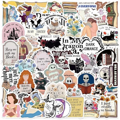 50-Piece Fantasy Dark Romance Sticker for Readers – Bookish Reading Book Stickers for Kindle, Booktok Book Lovers, Laptops, Water Bottles, Journals - color: Dark Romance