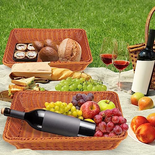 3 PCS 16 Inch Wicker Bread Basket, Woven Serving Basket, Tabletop Food Serving Basket for Restaurant, Bakery, Family Party, Hotel Serving, Fruits, Vegetables and Snacks, Brown, by GNIEMCKIN - size: 3 PCS 16 Inch Brown