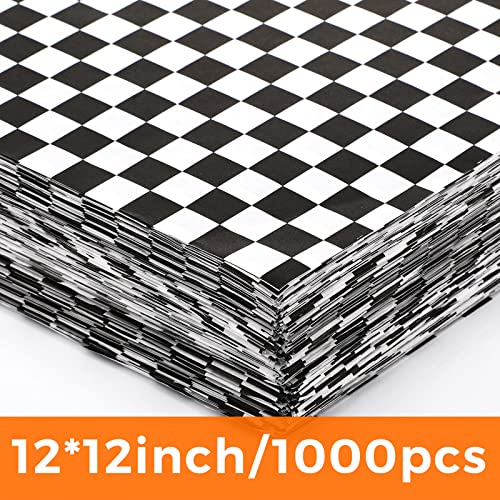 Spakon 1000 Sheets Wax Deli Paper Sheets for Food 12 x 12 Inch Checkered Dry Waxed Deli Basket Liners for Sandwich Wrapping, Food Basket Liners, Picnic party(Black-white) - color: Black-White