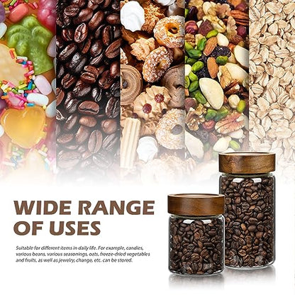 2PCS Small Glass Storage Jars with Airtight Lids, 19.3 fl oz (560ml) coffee container with Wooden Lid, Glass Pantry Canister for Beans, Rice, Sugar and etc - color: clear -（2PCS，19.3FL OZ/560ML）