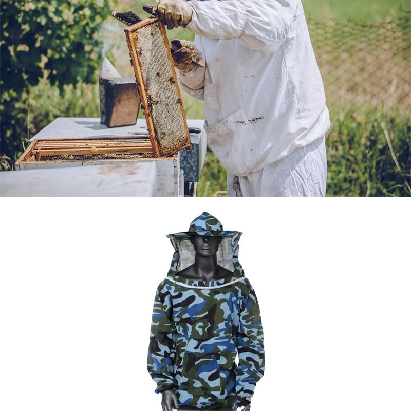 Acouto Beekeeping Jacket Ultra Lightweight Maximum with Detachable Veil Hood for Beginner & Professional Beekeepers – Blue, Polyester Ventilated Beekeeper Jacket for Honey Harvesting (Light Blue) - color: Light Blue