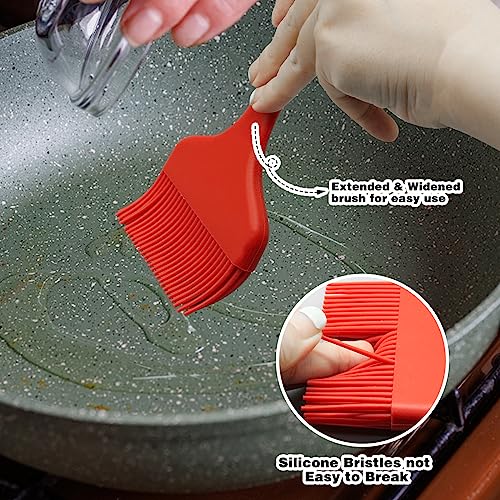 Silicone Basting Brush, Large BBQ Pastry Brush for Cooking, Extra Wide Basting Brush for Grilling Cooking Baking, Kitchen Brush Heat Resistant BBQ Food Brush for Sauce Butter Oil Marinades(Red)
