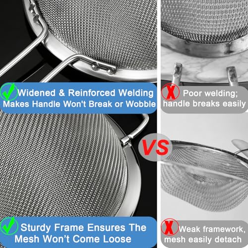 Fine Mesh Strainer with Sturdy Handle, 7.76 Inch Stainless Steel Strainers, Bonus 20x20 Inch Reusable Cotton Cheese Cloths with 4 Hemmed Edges, Sieve Sifter for Straining, Cooking, Baking - size: 7.76" Strainer and Cheesecloth