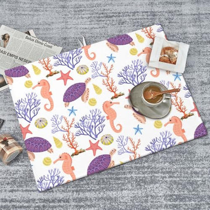 Purple Beach Sea Turtle Dish Drying Mat For Kitchen Counter, Super Absorbent Microfiber Dish Drying Pad, Kitchen Gadgets For Easy Clean Multi-Use Large 18"x24" - color: Purple Beach Sea Turtle
