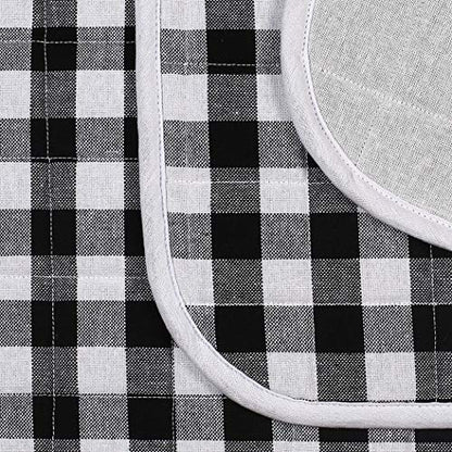 Ramanta Home Buffalo Plaid Check Dish Drying Mat Set of 2 Black - 16x18 Inches, Cotton Top Cover Absorbent Dish-Drying Mats For Sink, Dishwasher | Foldable Kitchen Countertop Protector Dishes Pad - color: Black-White