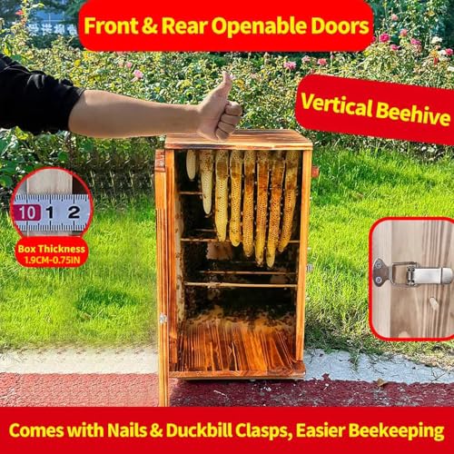 Beehive Box Kit, Pine Wood Integrated Vertical Beeswax Coated Beehive, Without Nest Frame, with Metal Hive Entrance (Carbonized Version, Integrated Vertical Beehive) - color: Carbonized version, size: Integrated Vertical Beehive