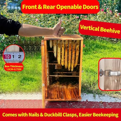 Beehive Box Kit, Pine Wood Integrated Vertical Beeswax Coated Beehive, Without Nest Frame, with Metal Hive Entrance (Carbonized Version, Integrated Vertical Beehive) - color: Carbonized version, size: Integrated Vertical Beehive