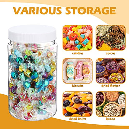 Eaasty 15 Pack 32 oz Plastic Jars with Lids Clear Mason Jars Large Storage Container Wide Mouth Empty Bulk for Home Food Candy Organizing Kitchen(White) - color: White