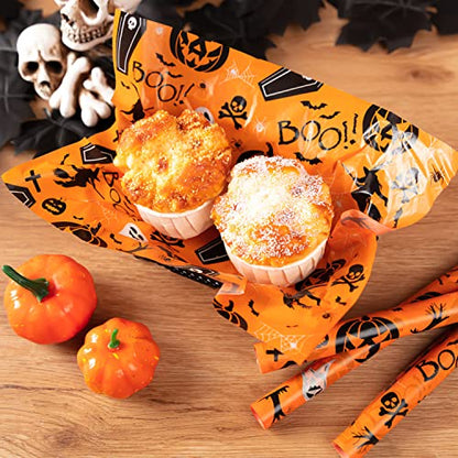 100 Pcs Wax Paper for Food, Halloween Wax Paper Sheets Sandwich Wrap Paper Deli Wraps, Waterproof Oil-proof Picnic Basket Liners with Pumpkin Ghost Hat Pattern for Kitchen Handmade Food - color: Pumpkin