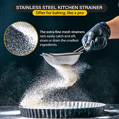 Makerstep Set of 3 Stainless Steel Fine Mesh Strainers Graduated Sizes 3.38", 5.5", 7.87" Strainer Wire Sieve Sifter with Sturdy Handle for Kitchen Gadgets Tools - New Home Kitchen Essentials