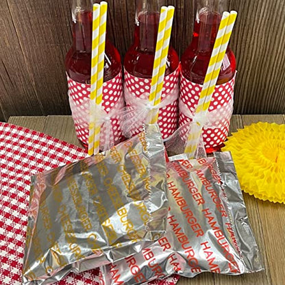 Printed Foil Hamburger and Cheeseburger Bags - 50 Each - Silver Red Yellow (Pack of 2) - size: One Size (Pack of 2)