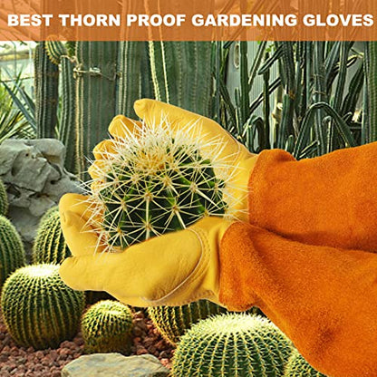 Long Gardening-Gloves Women/Men-Thorn proof Rose Pruning Heavy Duty Gauntlet-XL - color: Yellow, size: X-Large (Pack of 1)