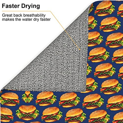 Dish Drying Mat Cheeseburger Hamburger Kitchen Counter Pad Absorbent Non-Slip Mat 18 X16inch