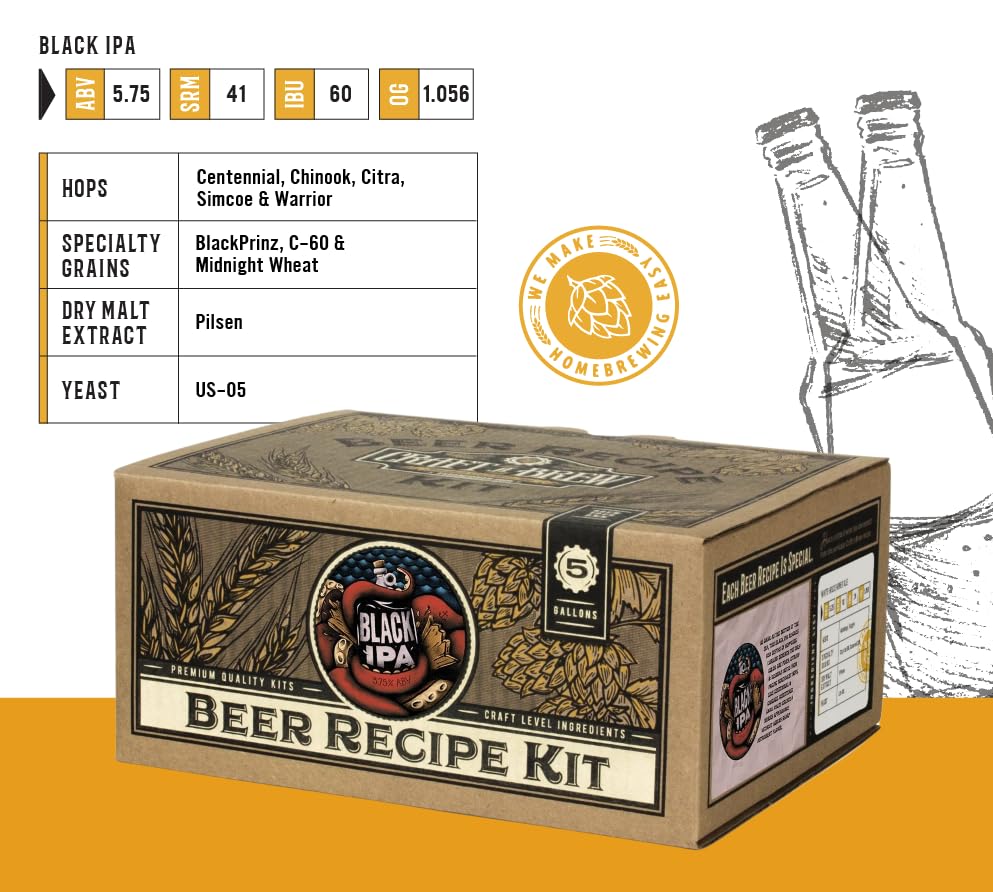 Craft a Brew - Beer Recipe Kit - Black IPA - Home Brewing Ingredient Refill - Beer Making Supplies - India Pale Ale - 5 Gallons - color: Black IPA