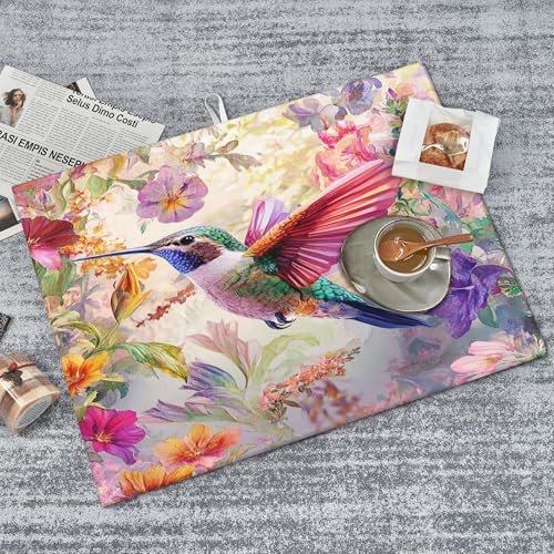 Hummingbird Dish Drying Mat for Kitchen Counter Microfiber Super Absorbent Non-Slip Dish Drying Pad for Countertops Dishes Utensils Stylish Quick-Dry Machine Washable 18x24 Inch - color: Hummingbird