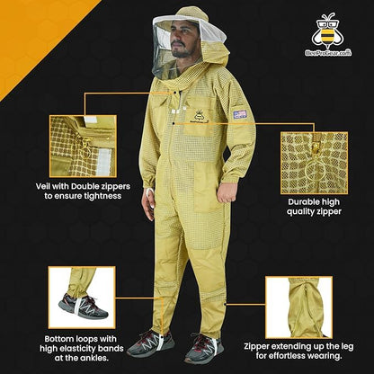 3-Layer Ultra Ventilated Mesh Beekeeping Suit for Men & Women with Veil Sting-Proof Bee Suit with Leather Gloves & Bag - color: Brown 2, size: 3X-Large