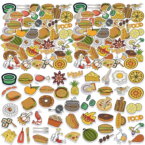 150 Pcs Aesthetic Vinyl Stickers for Water Bottles,Cute Waterproof Trendy Stickers for Labels,Scrapbooking,Wedding Place Cards,Water Bottles,Laptop,Phone,Guitar,Luggage (Multicolor Food) - color: Multicolor Food