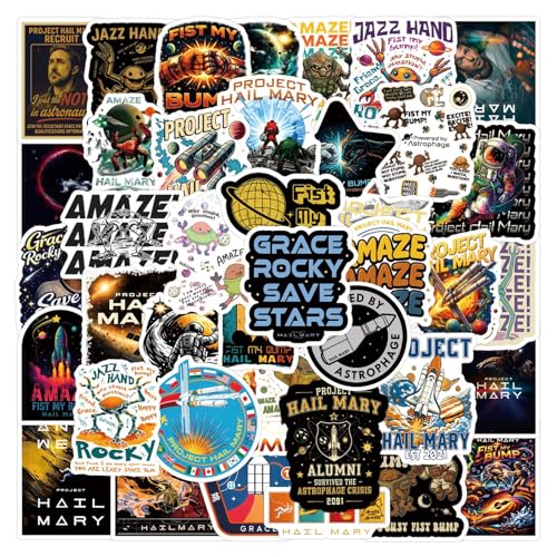 55 Pcs Project Hail Mary Space Stickers, Sci-Fi Alien Astronaut Galaxy Vinyl Decals, Waterproof Cool Stickers for Laptop Water Bottle Skateboard Teens Adults DIY Craft Decor - color: Project Hail Mary