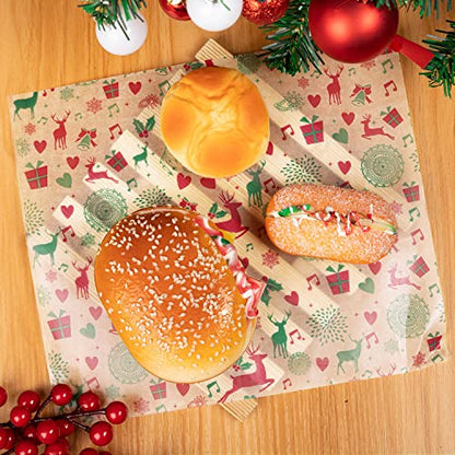 100 Pcs Christmas Wax Paper for Food, Wax Paper Sheets Deli Paper Sandwich Wrap Candy Cookies Wraps, Waterproof Oil-proof Picnic Basket Liners with Reindeer Pattern for Kitchen Handmade Food - color: Reindeer