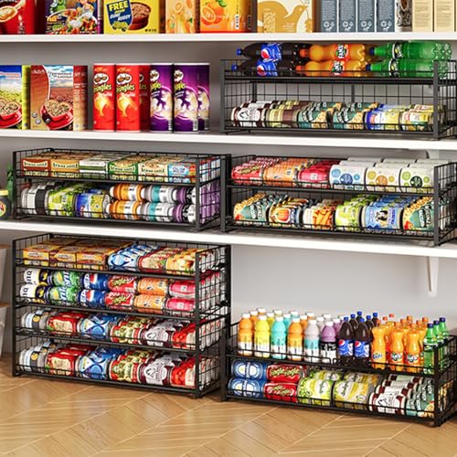 2-Tier Stackable Can Rack Organizer for Pantry Shelf, Long-Size Adjustable Can Holder for Kitchen Organization,Heavy Duty Can Dispenser for Canned Food Soup Goods up to 50 in Cabinet storage, Black - style: Length(25''W)-1 Pack