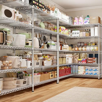 REIBII 69.8" W Storage Shelves 1510LBS Wire Shelving Unit 5 Tier Metal Shelving for Storage Rack Shelves Adjustable Heavy Duty Garage Shelf Pantry Shelves Kitchen Shelving,69.8"Wx15.8"Dx72.4"H,Chrome - style: Chrome-15.8"Dx69.8"Wx72.4"H-5 Tier