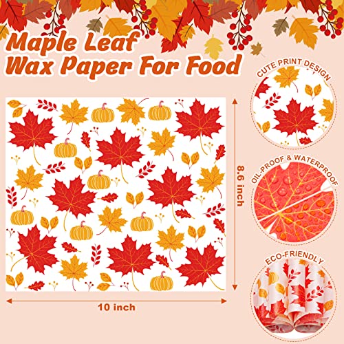 100 Pcs Thanksgiving Day Wax Paper Food Wraps - Sandwich Wrap Paper Deli Wraps, Waterproof Oil-proof Picnic Basket Liners with Maple Leaf Pattern for Kitchen Handmade Food - color: Maple Leaf