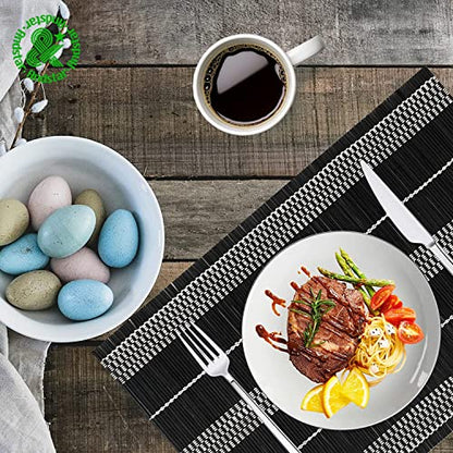 Set of 8 Pcs Bamboo Placemats Natural Anti-Slip Bamboo Placemats Washable Heat-Resistant Table Mats for Dining Room and Kitchen （Black+White） - color: Black, size: Set of 8 Placemat 17.7 x 11.8 inch
