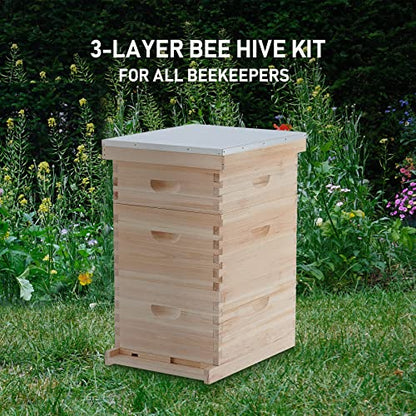 CO-Z Bee Hive Boxes Starter Kit, Langstroth Beehive for Bee Keeping, 3 Layer Bee House with 10 Medium and 20 Deep Frames & Foundations, Beekeeping Supplies with Plastic Queen Excluder and Nails