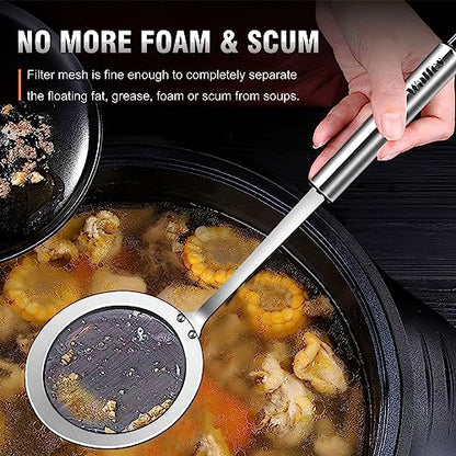 Walfos Fat Skimmer Spoon, 304 Stainless Steel Fat skimmer For Cooking, Fine Mesh Strainer, Food Strainer Fit For Separation Of The Floating Foam, Fat, Grease - Set of 2 Sise - style: 2pcs (3", 4") Skimmers