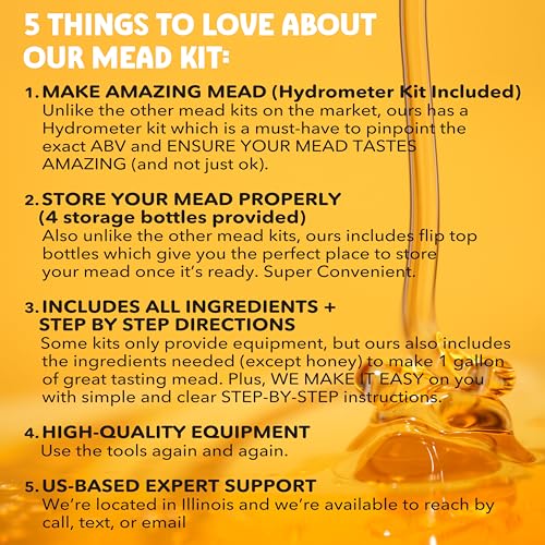 SPICED Mead Making Kit with Storage Bottles, Hydrometer & Extra Yeast Nutrients - Honey Wine Making Kit - Mead Kit Complete - Mead Supplies for 1 Gallon of Mead – Mead Brewing Kit - color: King's Reserve