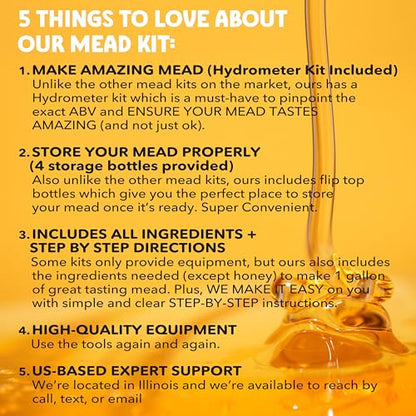 SPICED Mead Making Kit with Storage Bottles, Hydrometer & Extra Yeast Nutrients - Honey Wine Making Kit - Mead Kit Complete - Mead Supplies for 1 Gallon of Mead – Mead Brewing Kit - color: King's Reserve