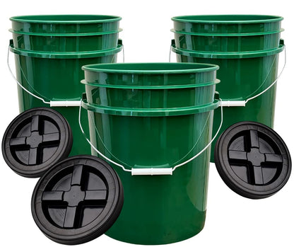 House Naturals 5 Gallon Buckets pails with Screw on Airtight Black Lids - Food Grade - BPA Free -(Pack of 3) Made in USA