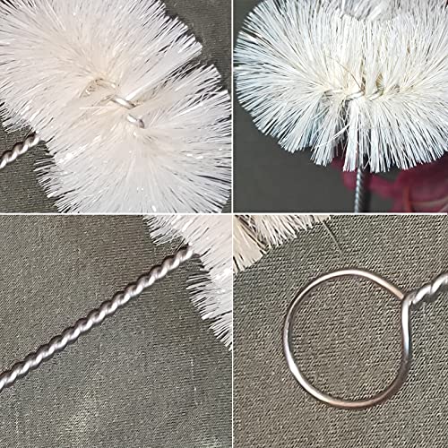 NewFerU Stainless Steel Soda Bottle Cleaning Brush in Natural Boar Bristle Wool Tip, Long Handle, Flexible Bendable Thick Wire Cleaner for Narrow Neck Water Baby Bottles Straw Pipe Tube Flask (Round) - color: Round