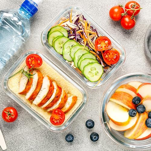 VERONES 10Pack Glass Meal Prep Containers, Airtight Glass Lunch Containers,Stackable Food Storage Containers Set with Lids,Exclusive of BPA, for Microwave,Oven, Freezer&Dishwasher Friendly,White - color: White