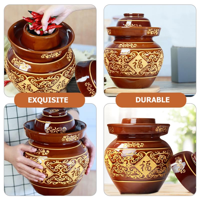 ULTECHNOVO Earthenware Pickle Jar 4lb Thickened Ceramic Chinese Kimchi Crock with Sealed Lid for Vegetable Fermenting and Sauerkraut Storage, Traditional Pottery Jar for Home Use