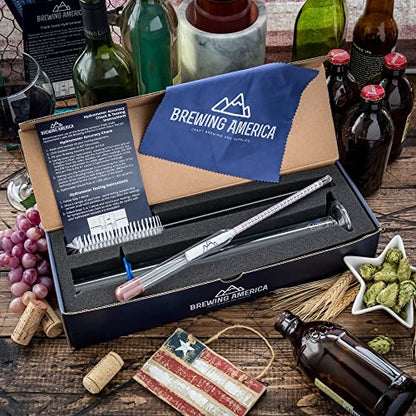 Brewing Hydrometer Alcohol Tester Kit: USA-Made Beer & Wine American-Made Specific Gravity ABV Test Pro Series Traceable & Borosilicate Glass Test Tube Jar & Brush