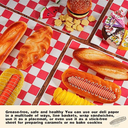 Colarr Waxed Paper Sheets Bulk 15 x 15 Inch Large Sandwich Wrapping Papers Checkered Deli Food Basket Liners for Burgers Bread Restaurant Barbecue Picnic(Red,2000 Pcs) - color: Red