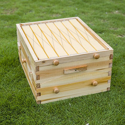 LANGLANG Automatic Wooden bee hive House kit with 7 PCS Upgraded Auto Frame Comb-Beehive Box Honey Free harvesting.
