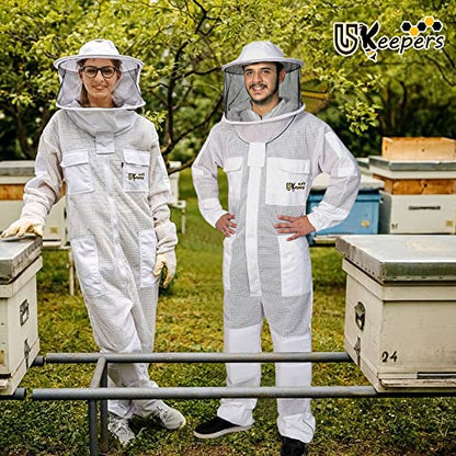 3-Layer Ultra Ventilated Sting Proof Bee Suit for Men & Women – Premium Beekeeping Suit with Bee Gloves & Two Detachable Beekeeping Veils (White L) - color: White, size: Large