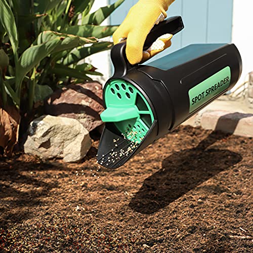 Hand Spreader Shaker for Seed, Salt, De-Icer, Ice Melt, Earth Food and Fertilizer - Multiple Opening Sizes for Any Need - Up to 80 Oz | Multiple opening sizes dispense grass seed, garden products, fertilizer, and granular materials