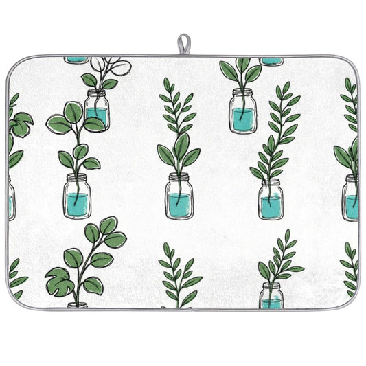 Mason Jar Plant Microfiber Dish Drying Mat Absorbent Non-Slip Fast Drying for Kitchen Counter 16"x18" - size: 16" x 18"