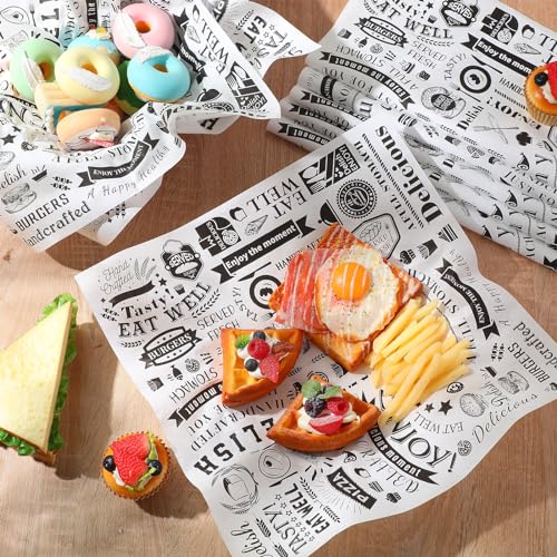 Ireer 400 Pcs Deli Wax Paper Sheets 15 x 15 Inch Large Newsprint Sandwich Paper Wraps Greaseproof Food Basket Liners Newspaper Wrapping for Spring Summer Picnic Burger Bread BBQ Party (White Black) - color: White Black