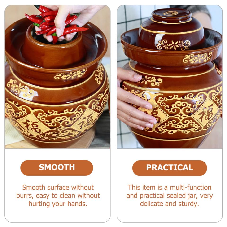 FOMIYES Earthenware Kimchi Jar 4lb Thickened Ceramic Pickle Sealed Crock with Water-seal Lid for Home Fermentation and Vegetable Storage